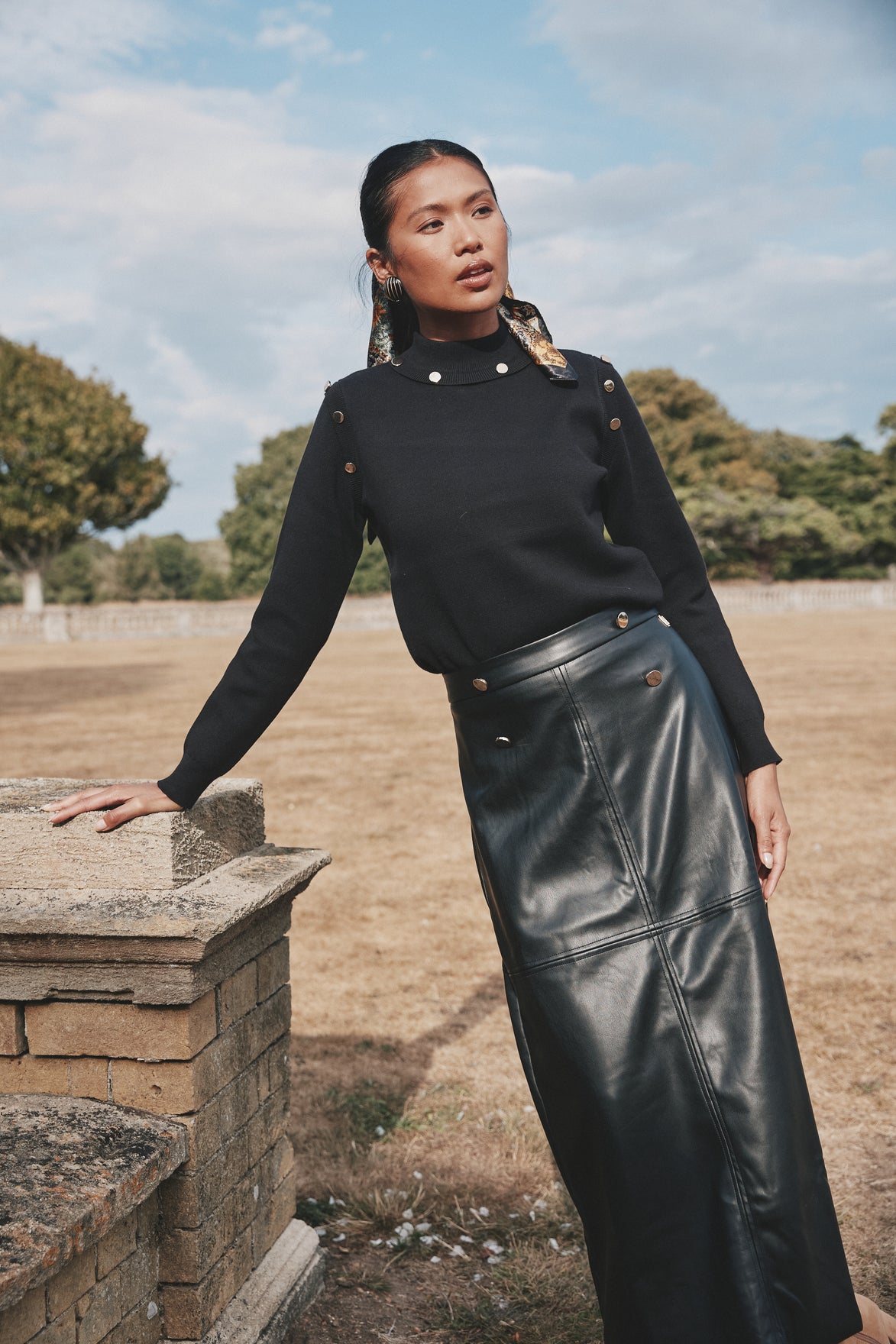 Leather Aline Skirt with Horizontal Centre Seam