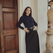 Belted Stretch Knit Maxi Skirt