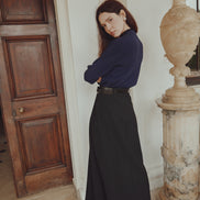 Belted Stretch Knit Maxi Skirt
