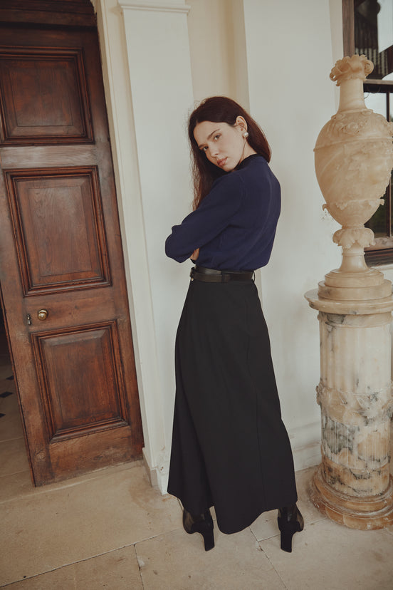 Belted Stretch Knit Maxi Skirt