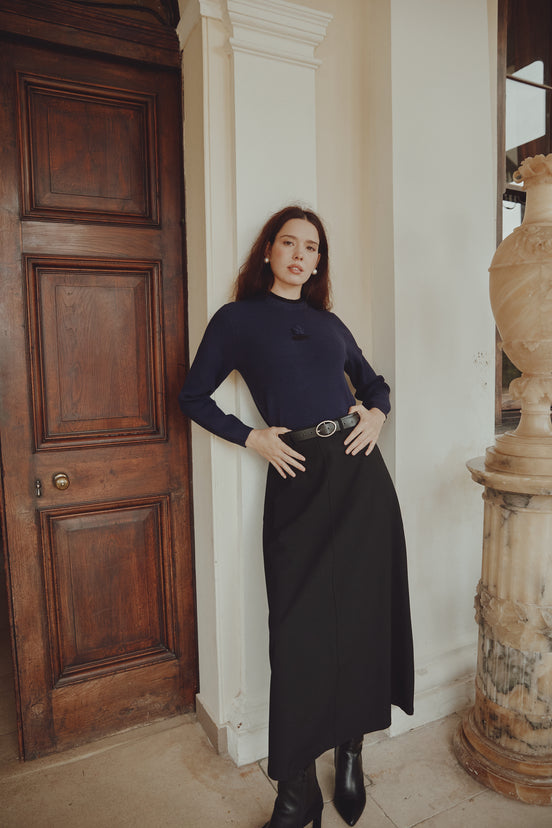 Belted Stretch Knit Maxi Skirt