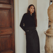 Suede Skirt with Horse Shoe Pocket Buckles