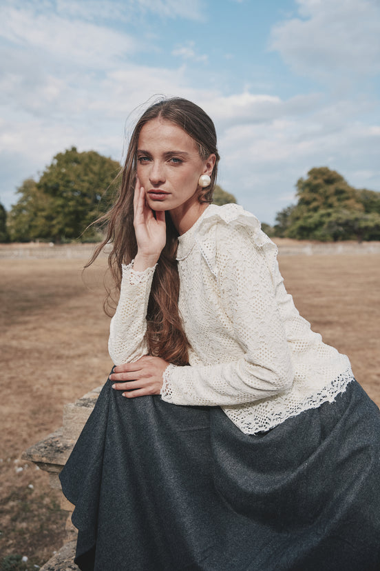 Lace Top with Ruffle Neckline