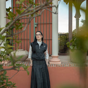 Wide Knife Pleat Skirt with Stitched Pleat Fold