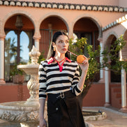 Stripe Polo Shirt with Padded Shoulders