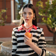 Stripe Polo Shirt with Padded Shoulders