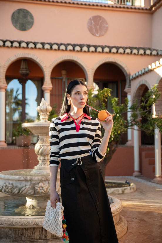 Stripe Polo Shirt with Padded Shoulders