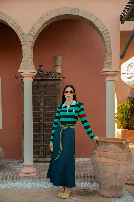 Rugby Style Polo Shirt with Padded Shoulders