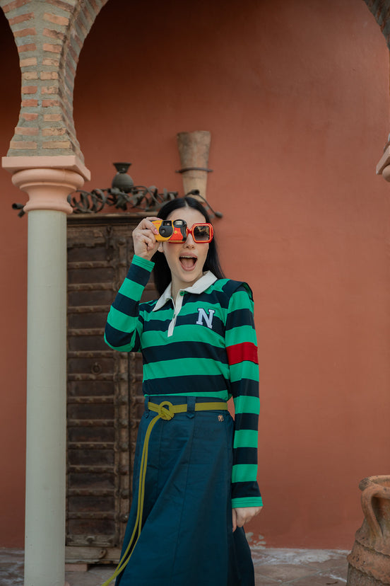 Rugby Style Polo Shirt with Padded Shoulders