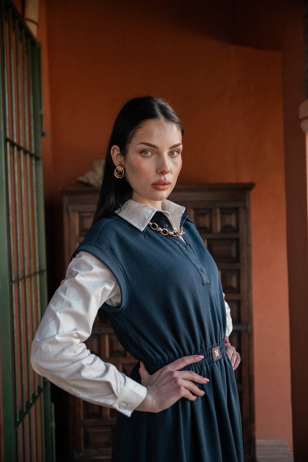 Jersey Sleeveless Dress with Elasticated Waist and CF Square