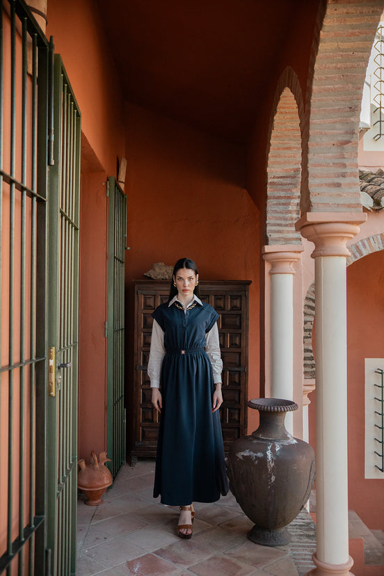 Jersey Sleeveless Dress with Elasticated Waist and CF Square