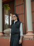 Denim and Taffeta Jacket with Open Zipped Armholes