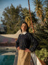 Boxy Fit Denim Jacket with Gathered Taffeta Back