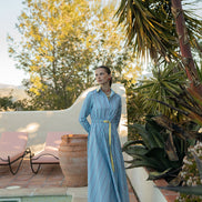 Striped Shirt Dress with Corded Belt and Ribbed Collar