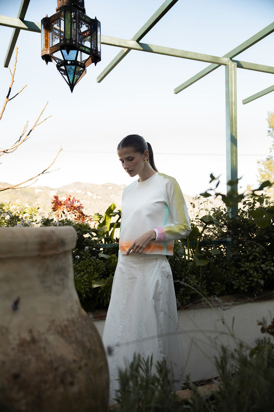 Pastel Tie Dye Lightweight Sweatshirt with Centre Flower Motif