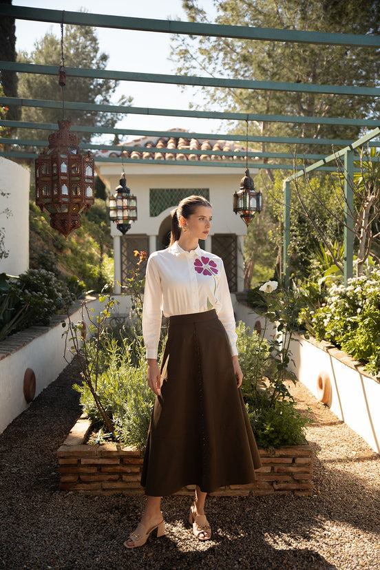 Cotton Blouse with Flower Applique Design