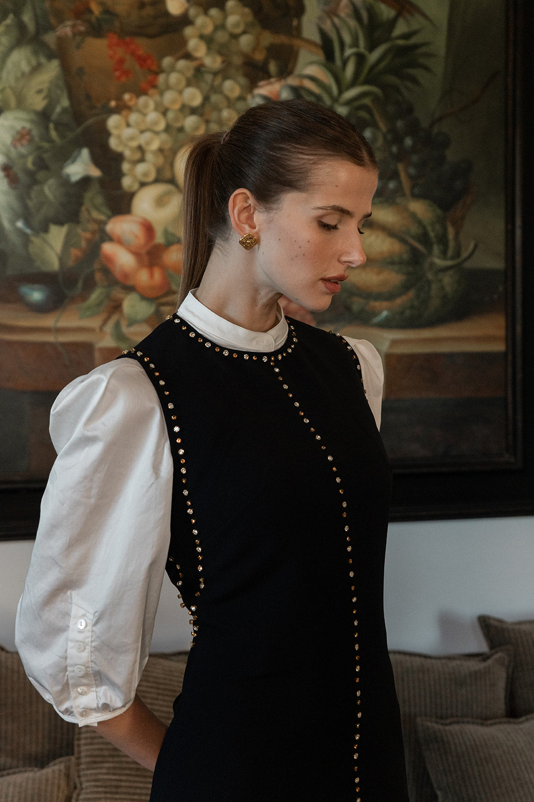 White Cotton Shirt with Button Detail Full Sleeve