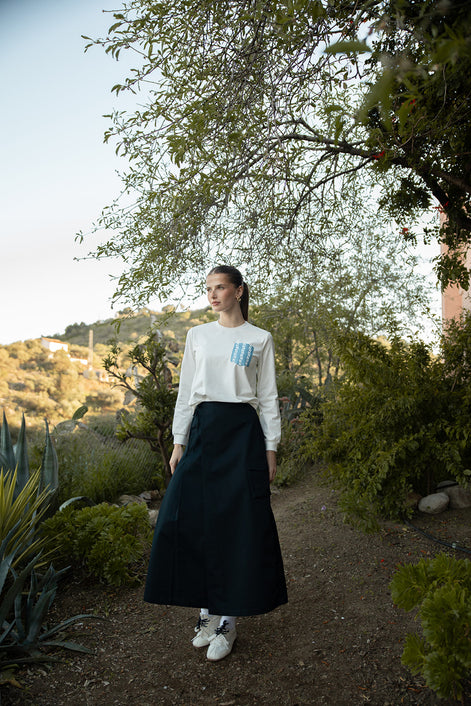 Sweatshirt with Printed Denim Pocket