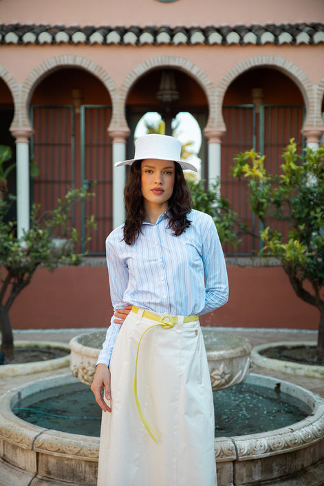 Stripe Cotton Shirt with Broderie Design Back