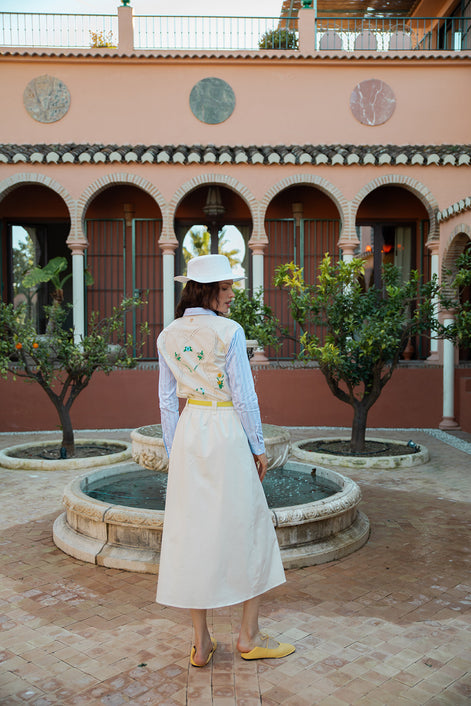 Stripe Cotton Shirt with Broderie Design Back