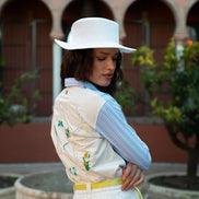 Stripe Cotton Shirt with Broderie Design Back