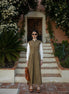 Top Stitch Seamed Waist Dress with Ribbed Neckline and Armholes