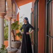 Cotton Maxi Dress with Embellished Collar & Cuffs