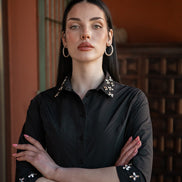 Cotton Maxi Dress with Embellished Collar & Cuffs