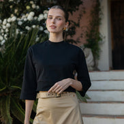 Belted Aline Cotton Maxi Skirt