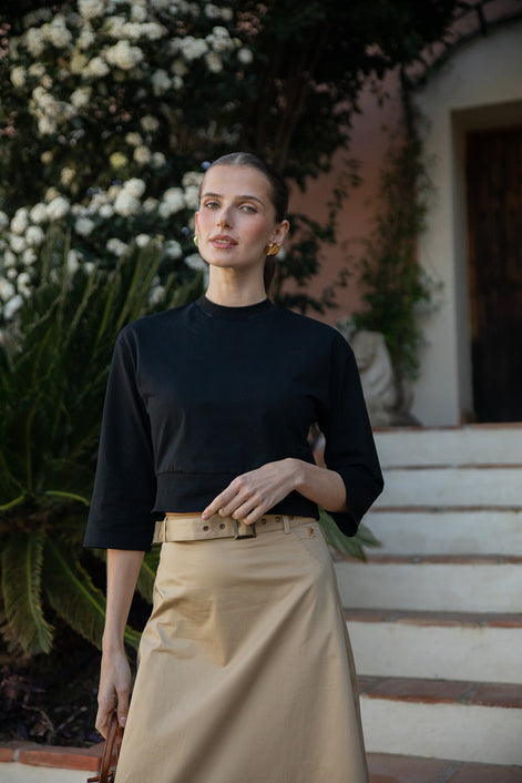 Belted Aline Cotton Maxi Skirt