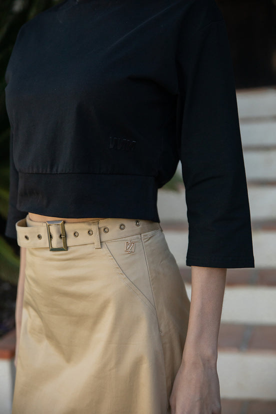 Belted Aline Cotton Maxi Skirt