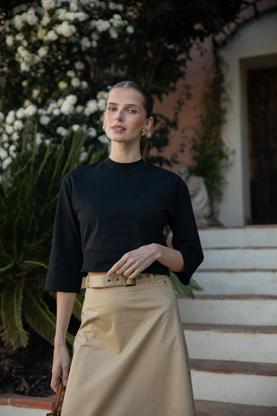 Belted Aline Cotton Maxi Skirt