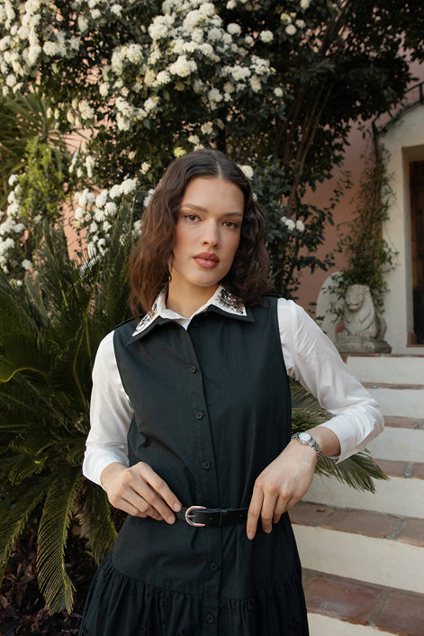 Cotton Shirt with Embellished Collar
