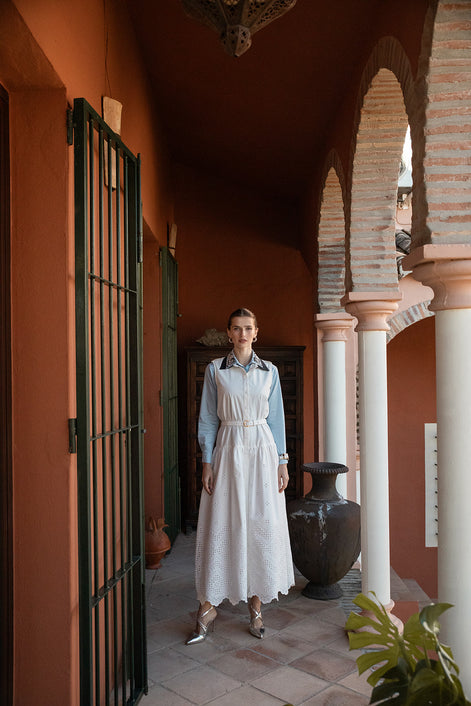 Cotton Shirt with Embellished Collar