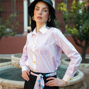 Stripe Cotton Shirt with Pocket Embroidery