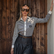 Stripe Cotton Shirt with Pocket Embroidery