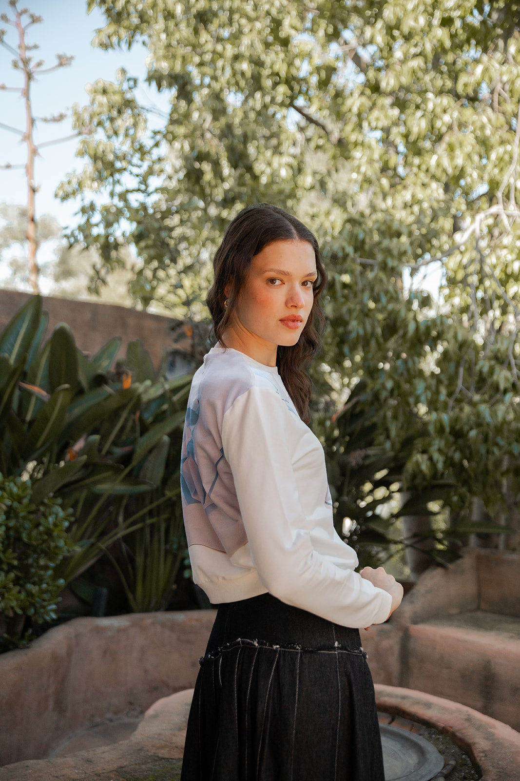 Sweatshirt with Over Shoulder Printed Design