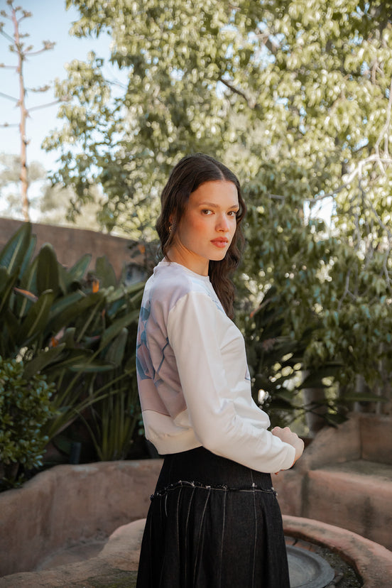 Sweatshirt with Over Shoulder Printed Design