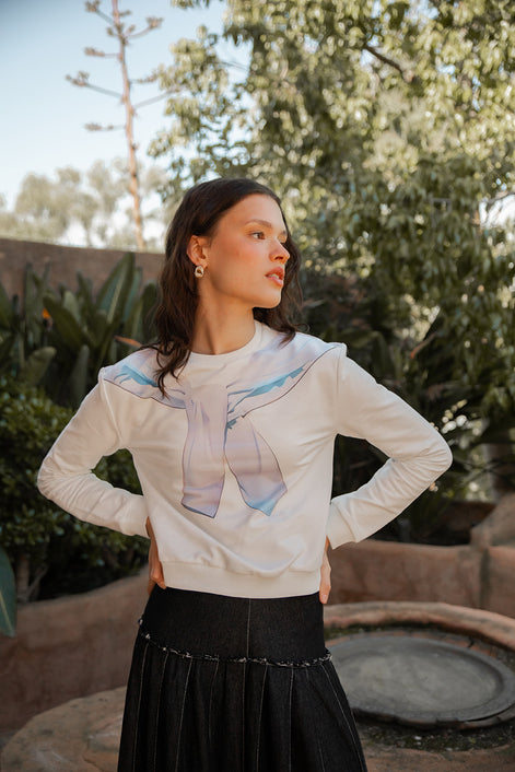 Sweatshirt with Over Shoulder Printed Design