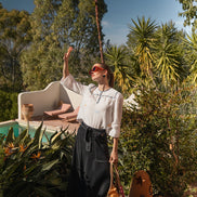 Soft Linen Blouse with Colour Trimming and Embroidery Details