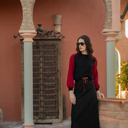 Bubble Sleeve Sweatshirt with Taffeta Tunnelled Pully