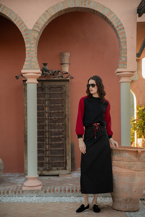 Bubble Sleeve Sweatshirt with Taffeta Tunnelled Pully