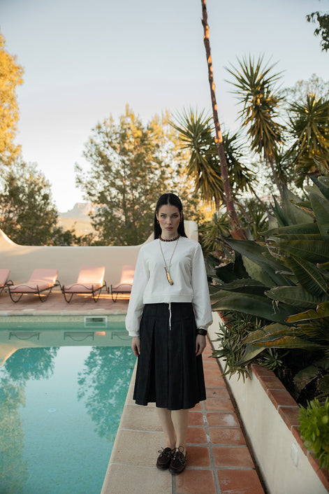 Bubble Sleeve Sweatshirt with Taffeta Tunnelled Pully