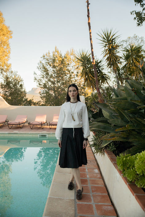 Bubble Sleeve Sweatshirt with Taffeta Tunnelled Pully