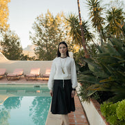 Wide Knife Pleat Skirt with Stitched Pleat Fold