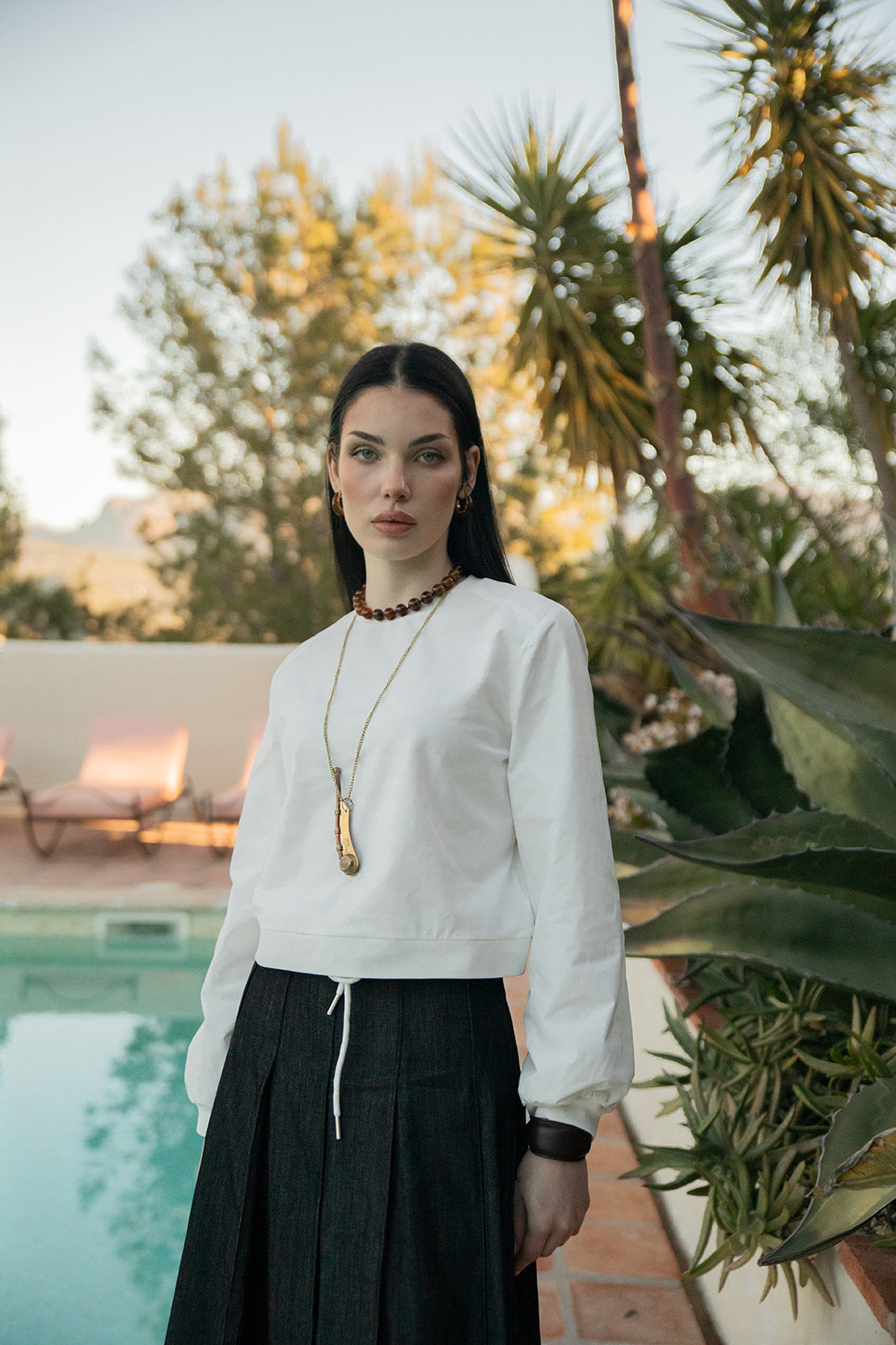 Bubble Sleeve Sweatshirt with Taffeta Tunnelled Pully