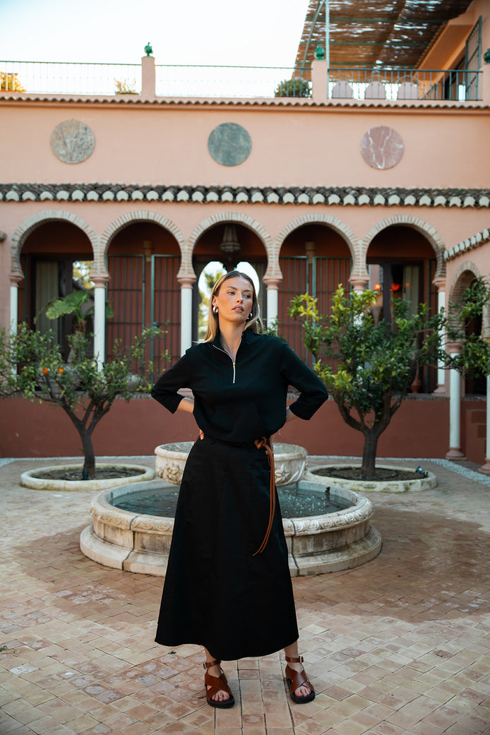 Knit Half zip Top with Dropped Shoulder and Front Pocket