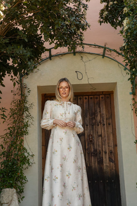 Fine Organza Neck Tie Floral Blouse