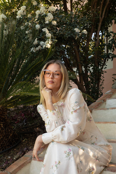 Fine Organza Neck Tie Floral Blouse