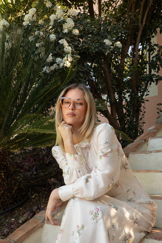 Fine Organza Neck Tie Floral Blouse